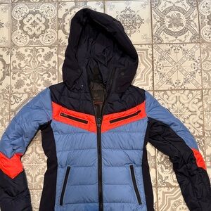 Bogner Black and Blue Ski Jacket with Red Accents